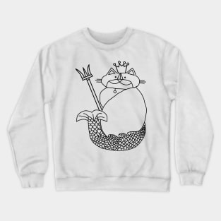 Kevin the Cat Mermaid King Black Line Drawing Crewneck Sweatshirt